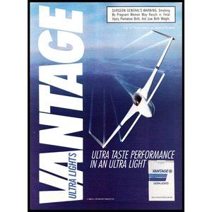 1988 Vantage Cigarettes Vintage Print Ad Ultra Light Glider Plane Ocean Wall Art